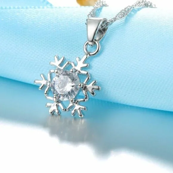 🌟 925 Sterling Silver Necklace Earrings Snowflake Set Drop - Picture 4 of 7